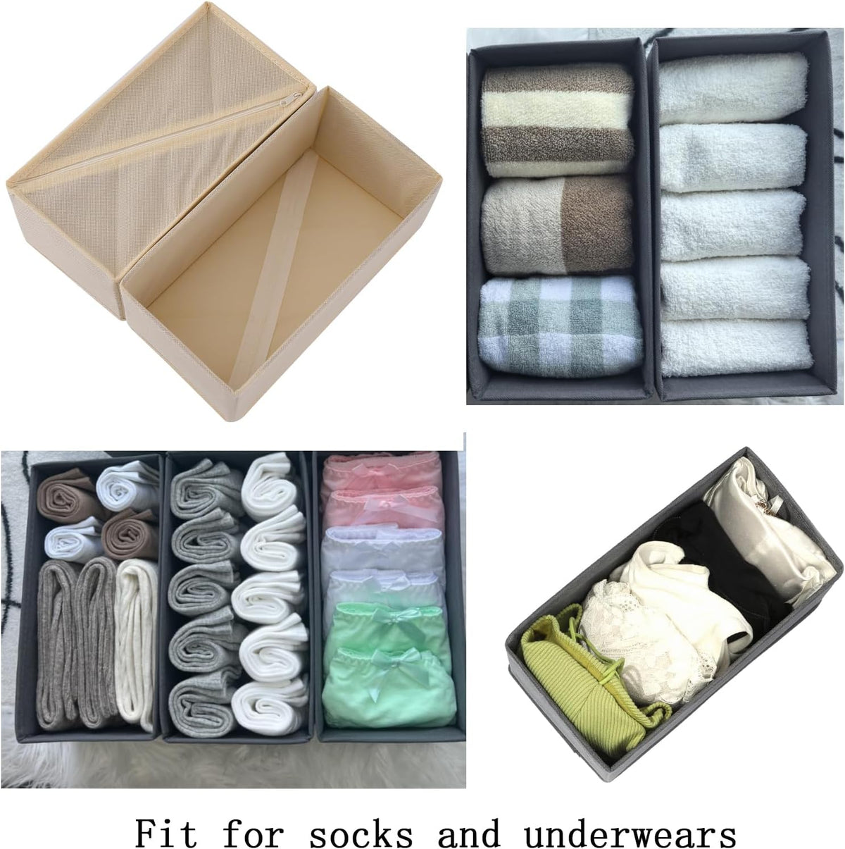 Bructhun Sock Drawer Organizer 9 Pack - Collapsible Fabric Storage Bins for U...
