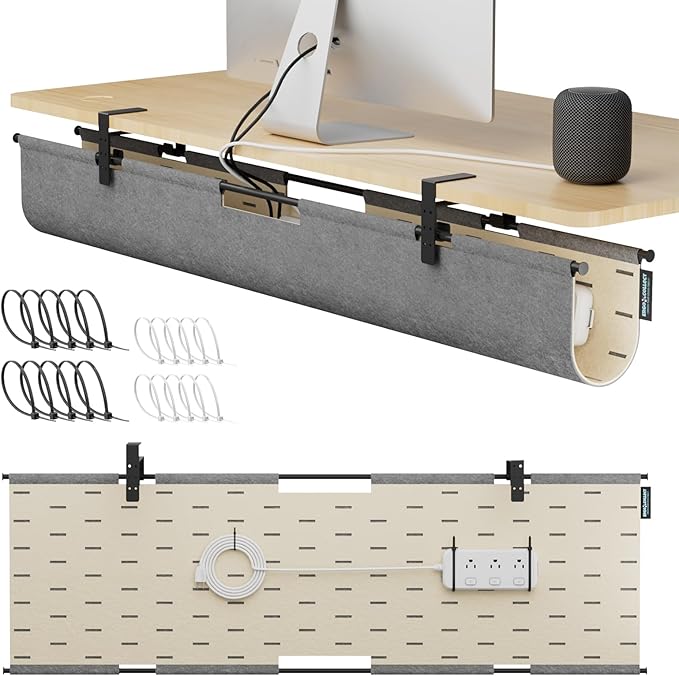 2-in-1 Under Desk Cable Management Tray & Privacy Panel, Dual-Sided Felt Cord by ERGOCOLLECT