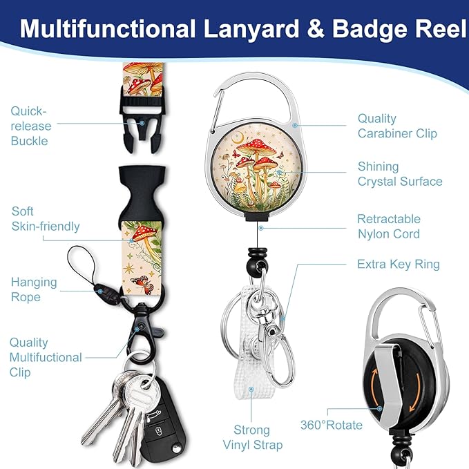 Giancomics Mushroom Lanyards for Id Badges, Cute ID Badge Holder - Image 5