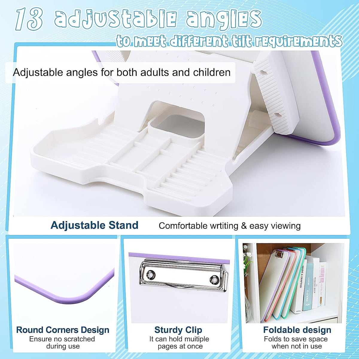 Seajan 4 Set Writing Slant Board with Stand, 15°-75° Desktop Whiteboard Dry E...