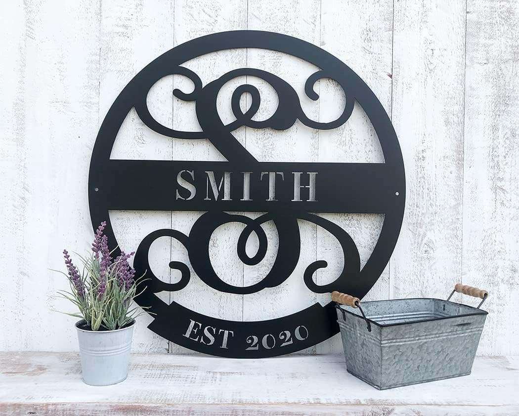 RealSteel Family Name Monogram, Personalized Family Name Metal Sign, Est Year