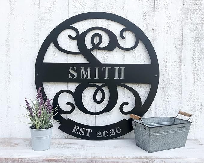 RealSteel Personalized Family Name Monogram Metal Sign – Custom Split Letter by RealSteel