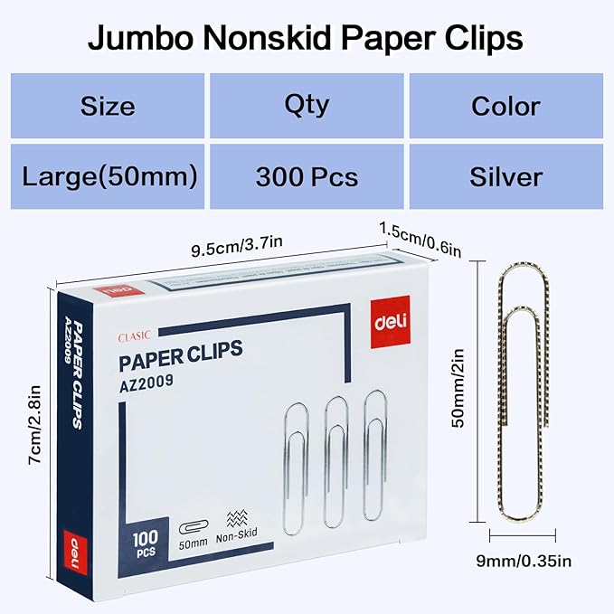 Deli Jumbo Paper Clips Nonskid, 300 Large Paper Clips, 3 Boxes of 100 Each - Image 2