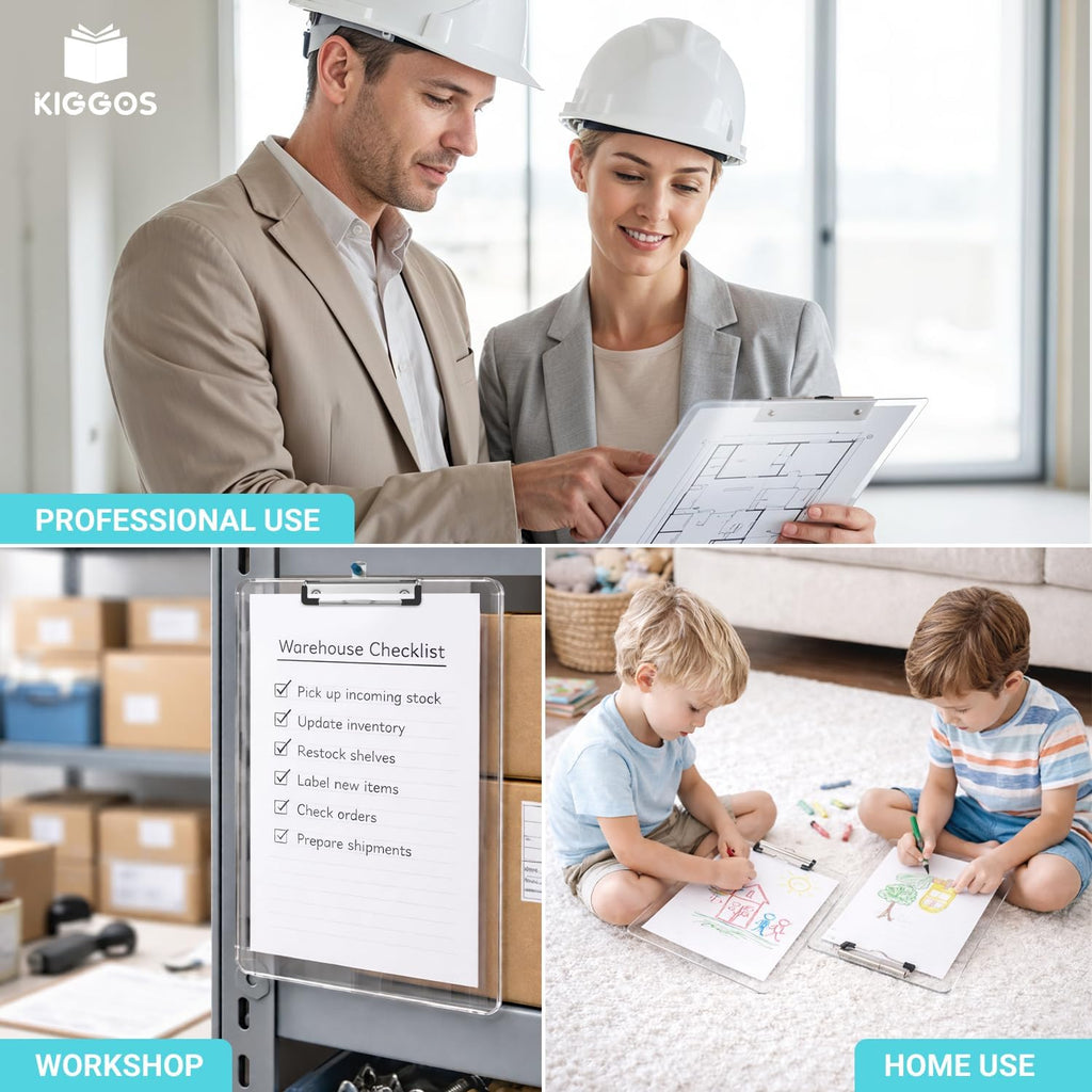KIGGOS Acrylic Clipboards 12.5 x 9, Clear 6 Pack Letter Size Clip Boards with Low Profile Metal Clips, Hold up to 100 Sheets, Lightweight Set for Classroom, School, Office and Home