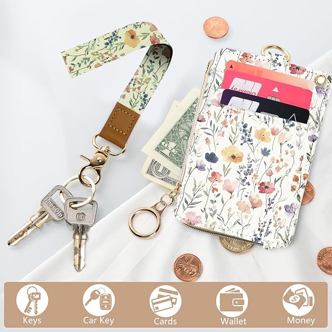 bolimoss 2-in-1 ID Badge Holder & Lanyard Wallet, Cute Florals Leather ID Badge - Image 4