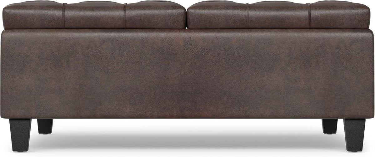 SIMPLIHOME Harrison 40" Wide Vegan Leather Ottoman in Distressed Brown