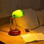 bankers lamp traditional green glass desk lamp solid, front angle view