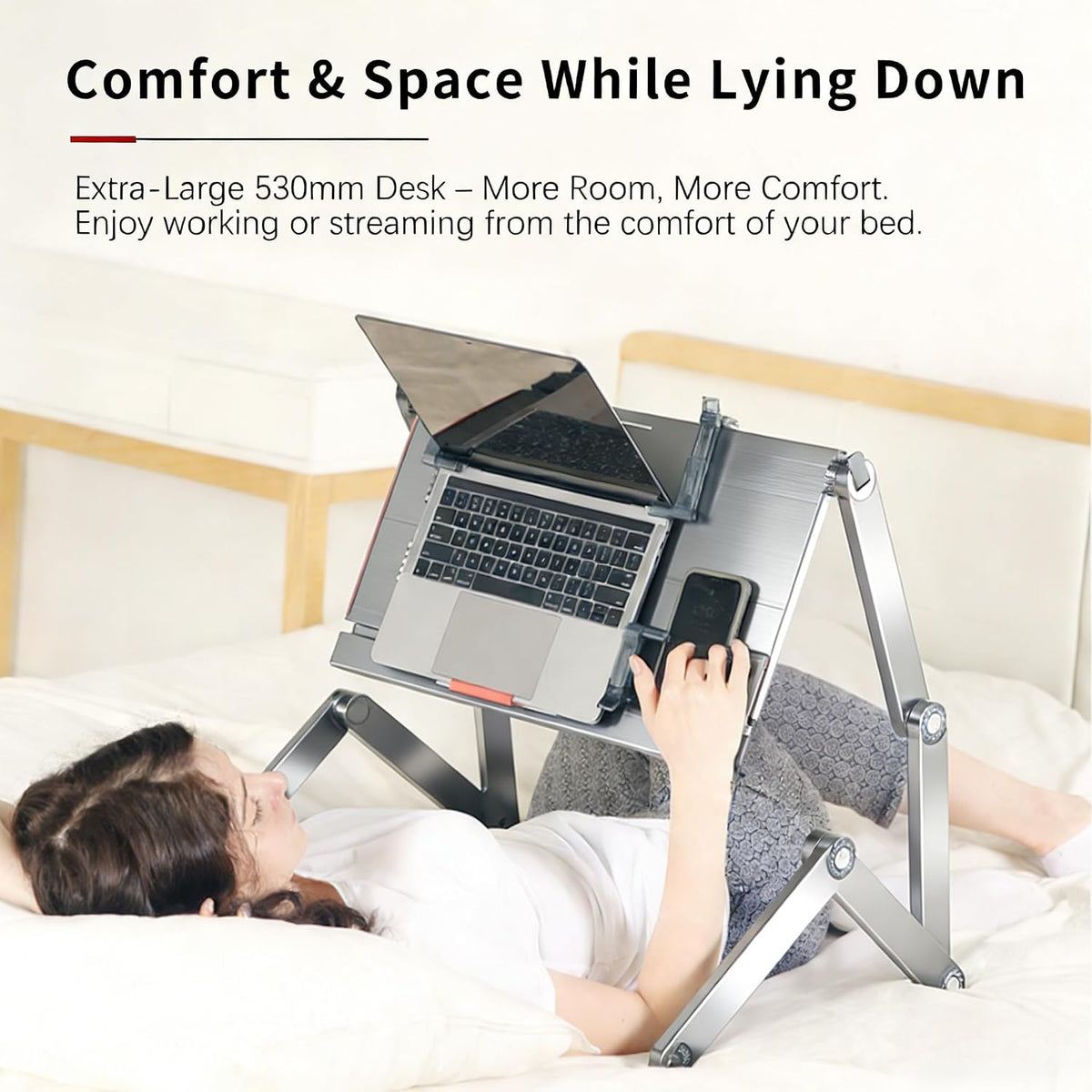 Large Bed Desk for Laptop - Adjustable Height, Foldable Computer Desk | Lying...