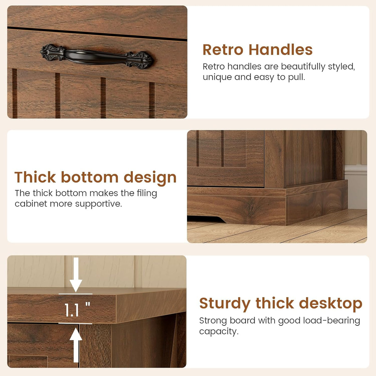 sedeta farmhouse 3 drawer file cabinet for home, front angle view