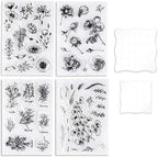 UCEC 4 Sheets Clear Stamps Set for Card Making, Vintage Plants Flowers Rubber by UCEC