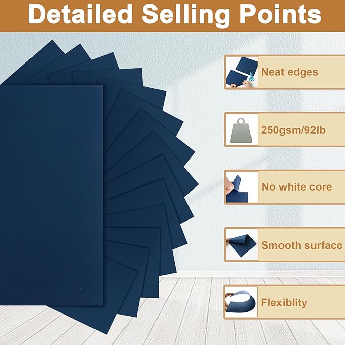 Silunkia 28 Sheets Navy Blue Cardstock 8.5 x 11 Scrapbooking Paper, 92lb - Image 3