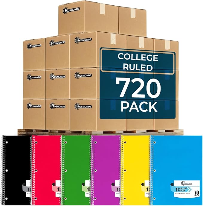 Rosmonde 720 Packs 1 Subject Notebooks, Spiral Notebook Bulk, College Ruled by Rosmonde