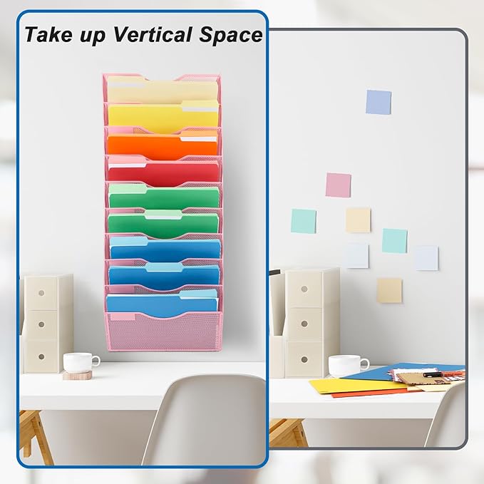 EASEPRES 10 Pocket Mesh Hanging Wall File Organizer, Wall Mounted Mail Paper - Image 4
