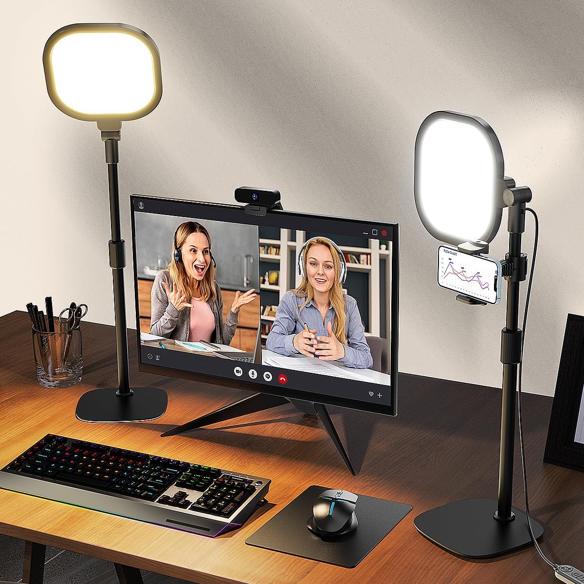 LitONES 2PCS Video Conference Light for Zoom with Stand, 30 Modes, CRI>98
