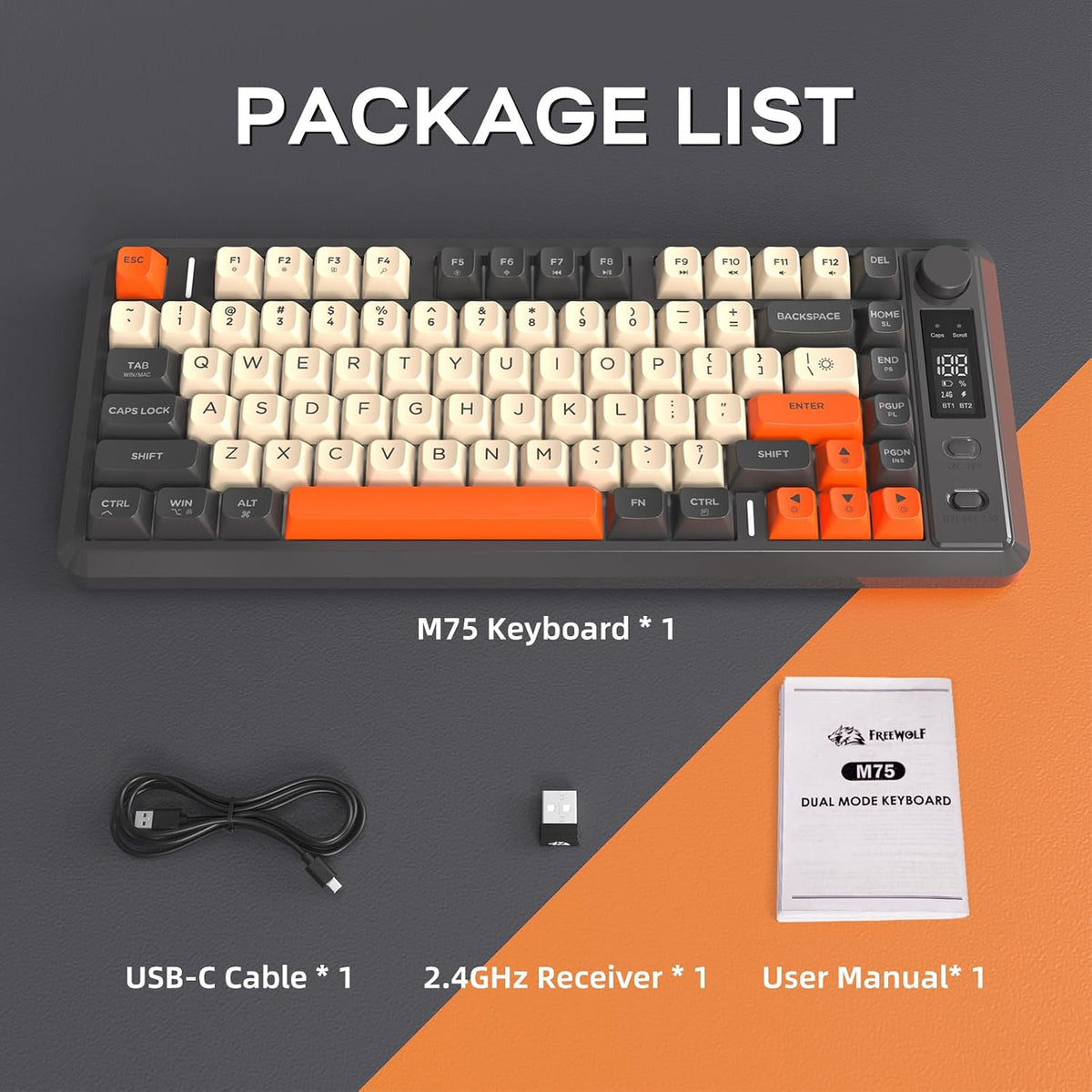 Free wolf M75 Wireless Gaming Keyboard Mechanical Feel Membrane - Dark Grey
