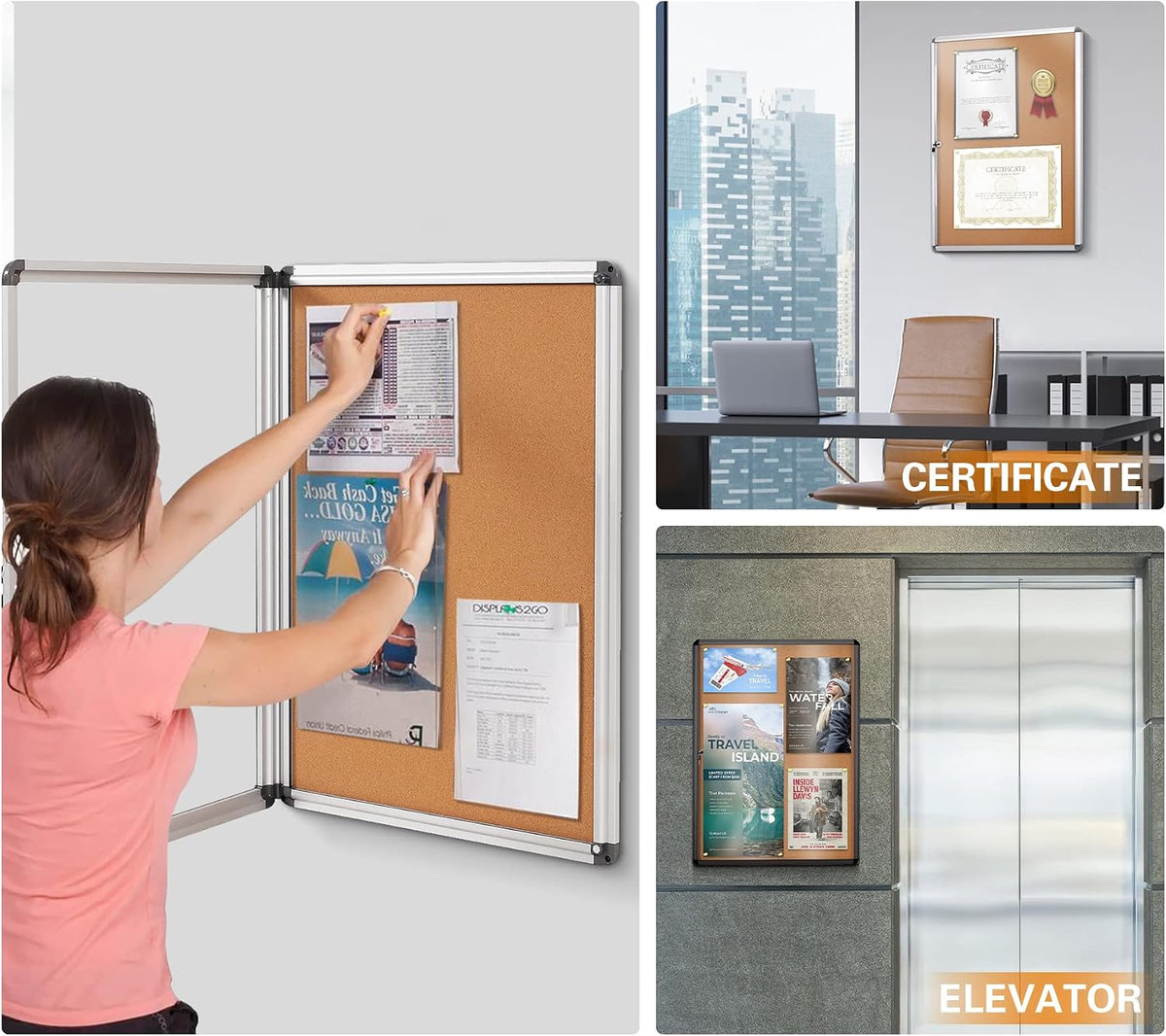SWANCROWN 26x20 in Enclosed Bulletin Board, Lockable Cork Board Wall 4xA4