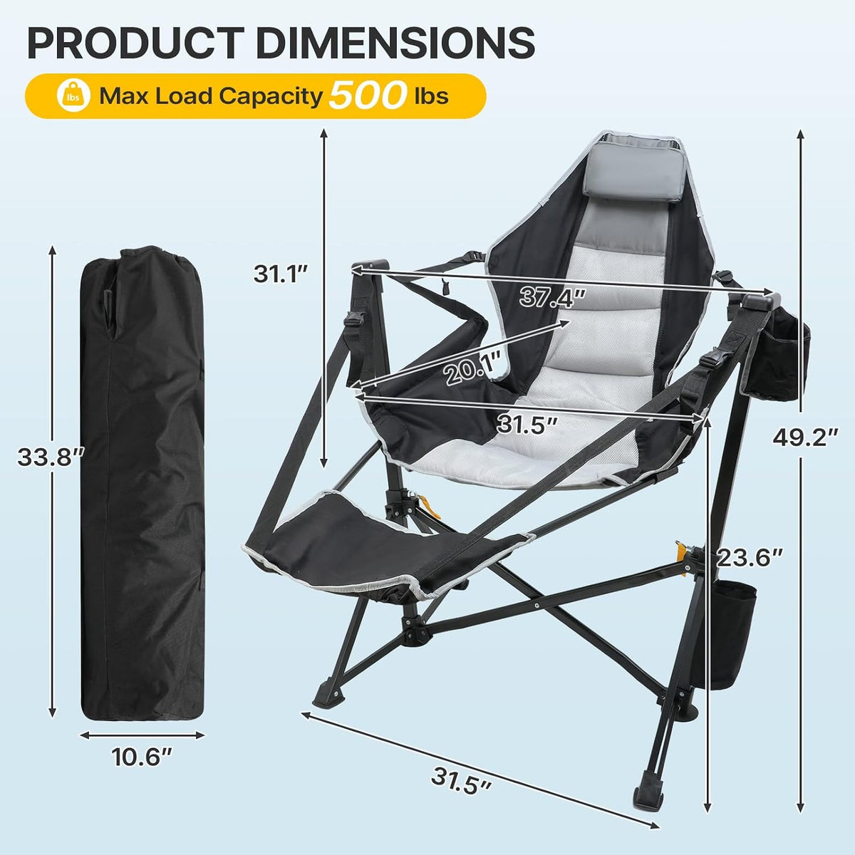 ZENPETIO Hammock Camping Chair with Footrest, 2PK Oversized Rocking Chairs