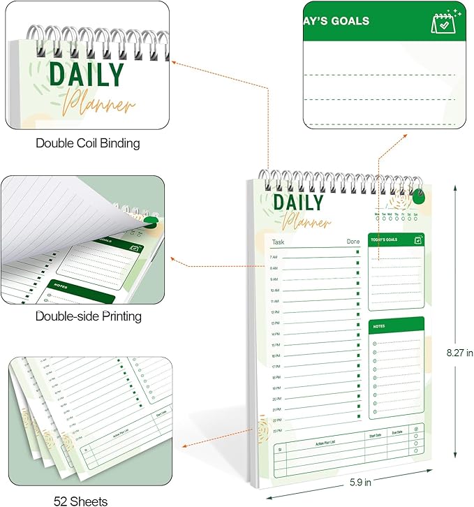 To Do List Notebook Daily Planner A5 CheckList Pad 52 Sheets, 5.9" x 8.2" Daily - Image 4
