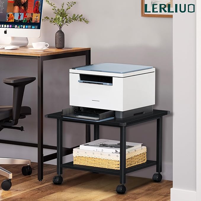 Lerliuo Under Desk Printer Stand, 2-Tier Industrial Mobile Printer Table - Image 5
