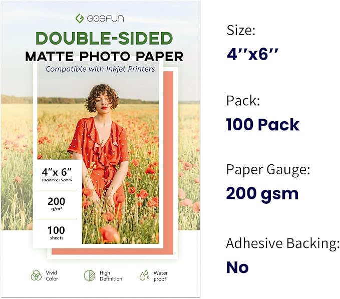 Double Sided Matte Photo Paper 4x6, Goefun 200GSM/54LB Inkjet Printer Paper - Image 2