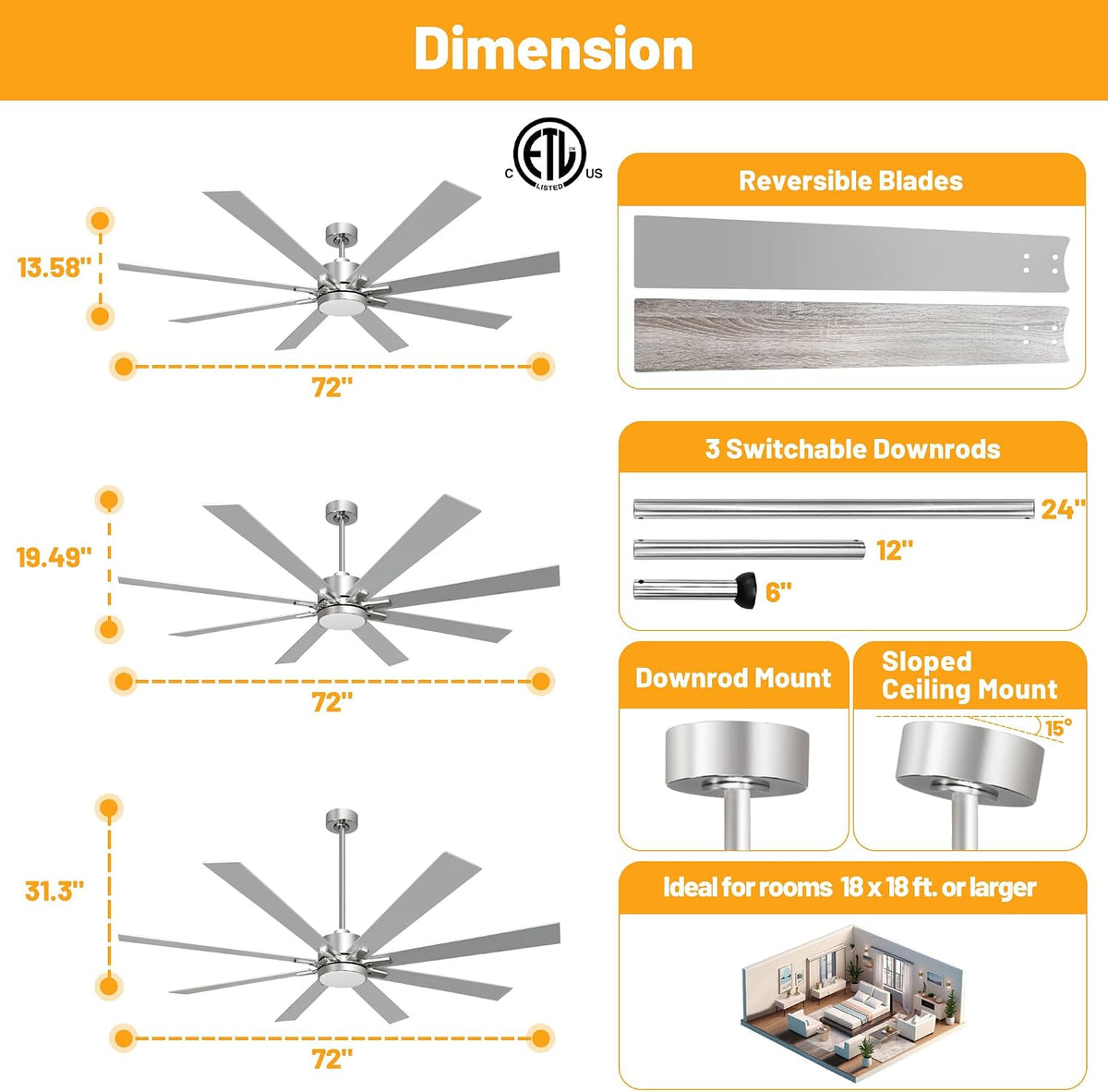 hykolity 72 inch modern flush mount large nickel on a desk or shelf