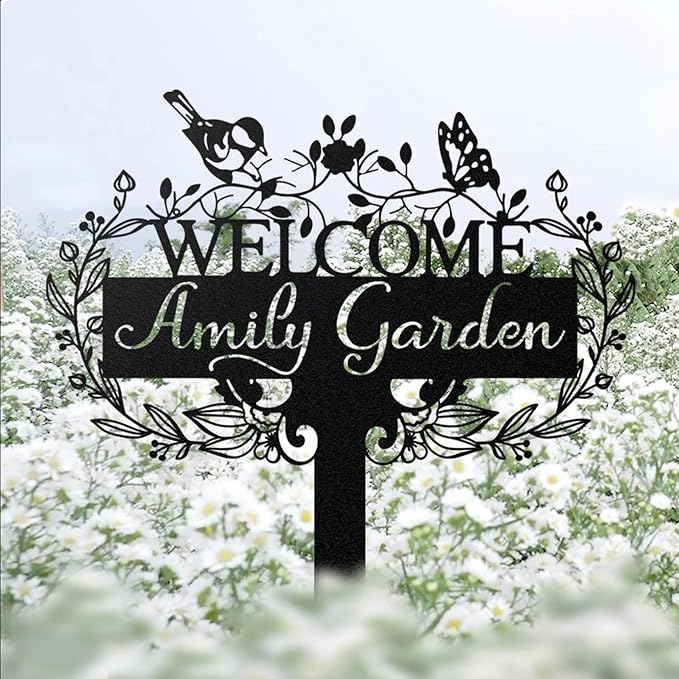 Custom Metal Garden Sign | Customized Butterfly Bird Garden Name Sign | - Image 7