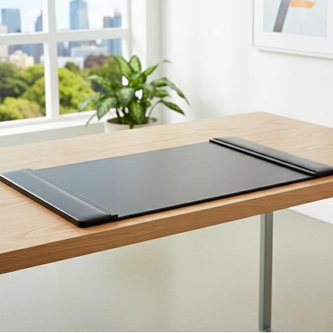Dacasso Black Leather 22" x 14" Side Rails Desk Pad - Image 7