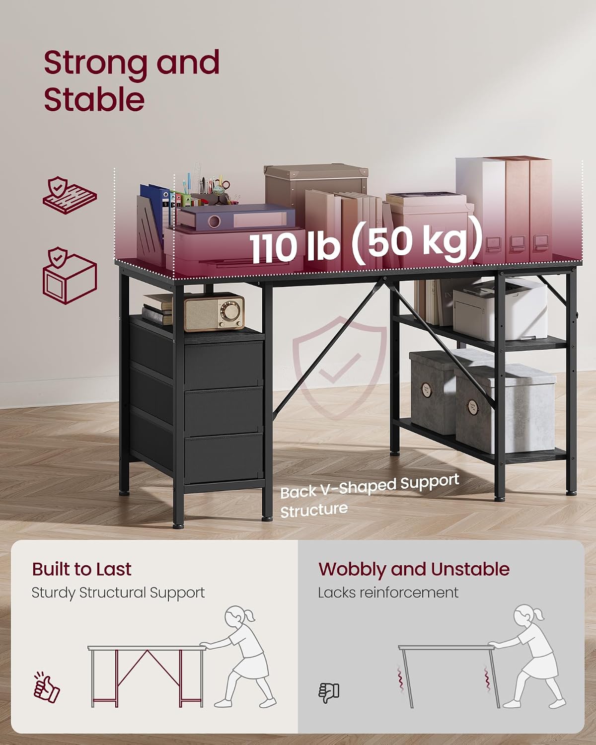 VASAGLE L Shaped Computer Desk with Drawers, Small Gaming Desk with Shelves