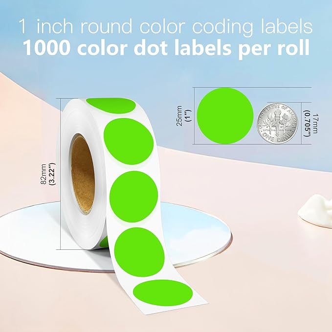 1 Inch Round Color Coding Labels, 1000 Dots Per Roll Light Green Color Coded - Image 2
