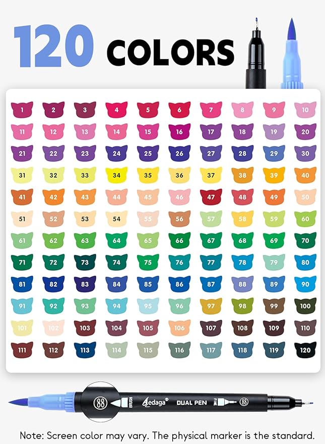 AEDAGA 120 Colors Numbered Dual Tip Brush Pens - Image 4
