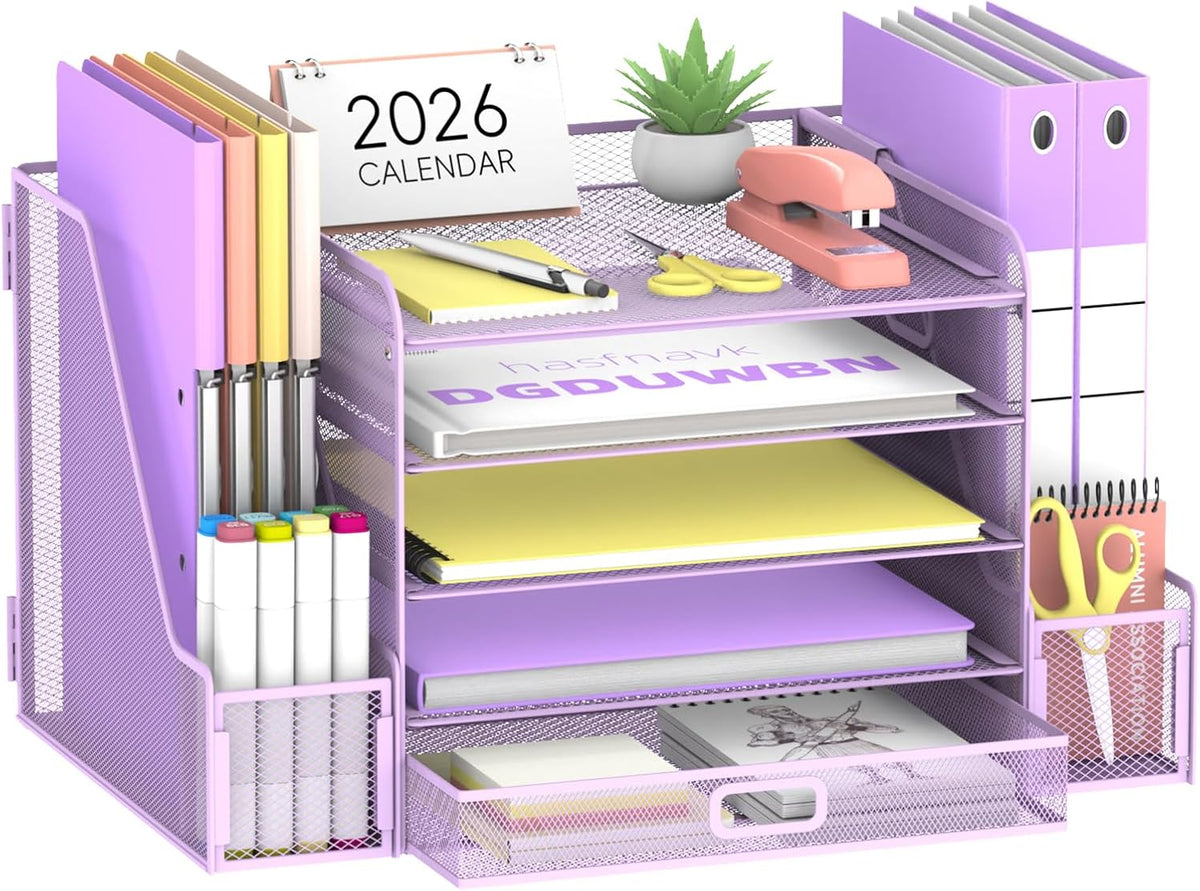 SUPEASY Mesh Desk Organizer with File Holder, 5-Tier Paper Letter Tray Organi...