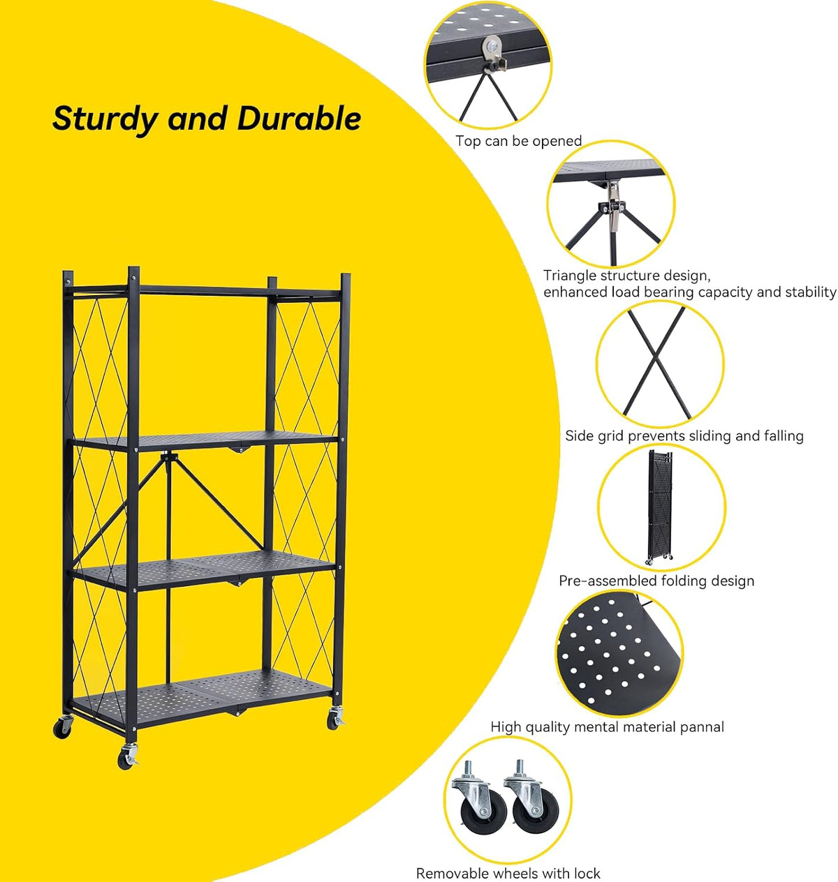 brian & dany 4-tier foldable storage shelves with, side view