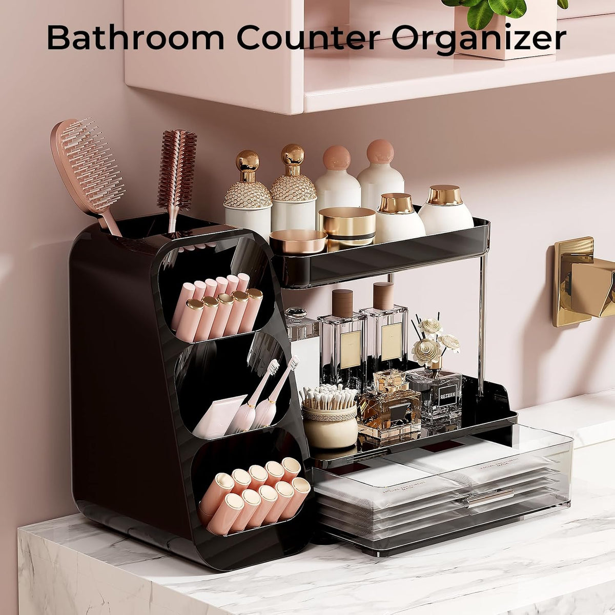 UFORU Makeup Organizer Countertop with Brush Holder for Vanity Bathroom