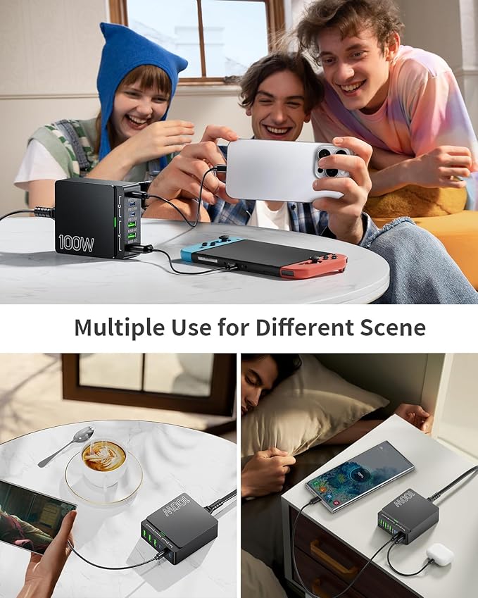 USB C Charger Block Charging Station: 100W 6 Port GaN Fast Charging Brick Hub - Image 7
