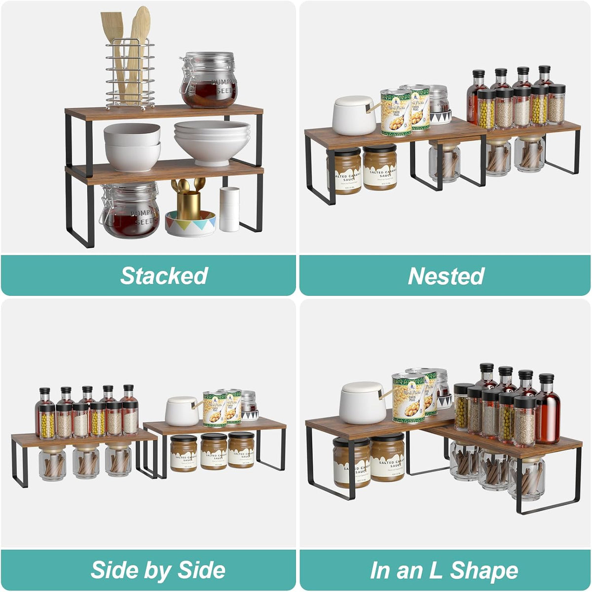NEX Cabinet Organizer Shelf, Set of 2 Kitchen Counter Shelves, Spice Rack, St...