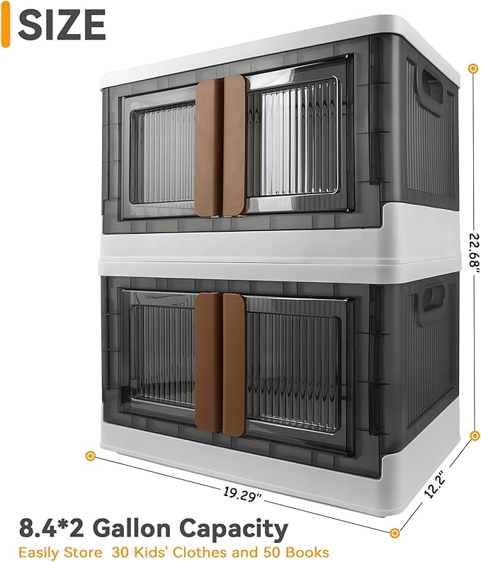 AssHMKIT Storage Bin, Plastic Cabinet, 8.4 Gallon Capacity, 2 Pack, Collapsible - Image 2