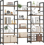 NUMENN Triple Wide 5 Tier Bookshelf, Rustic Industrial Style Bookcases by NUMENN