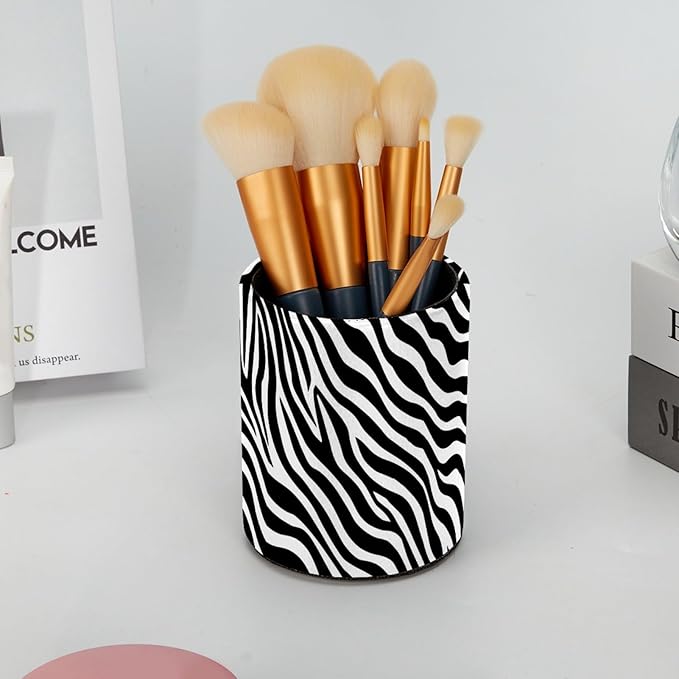 Leather Pen Holder for Desk Zebra Print Pencil Cup Desktop Organizer Makeup - Image 6