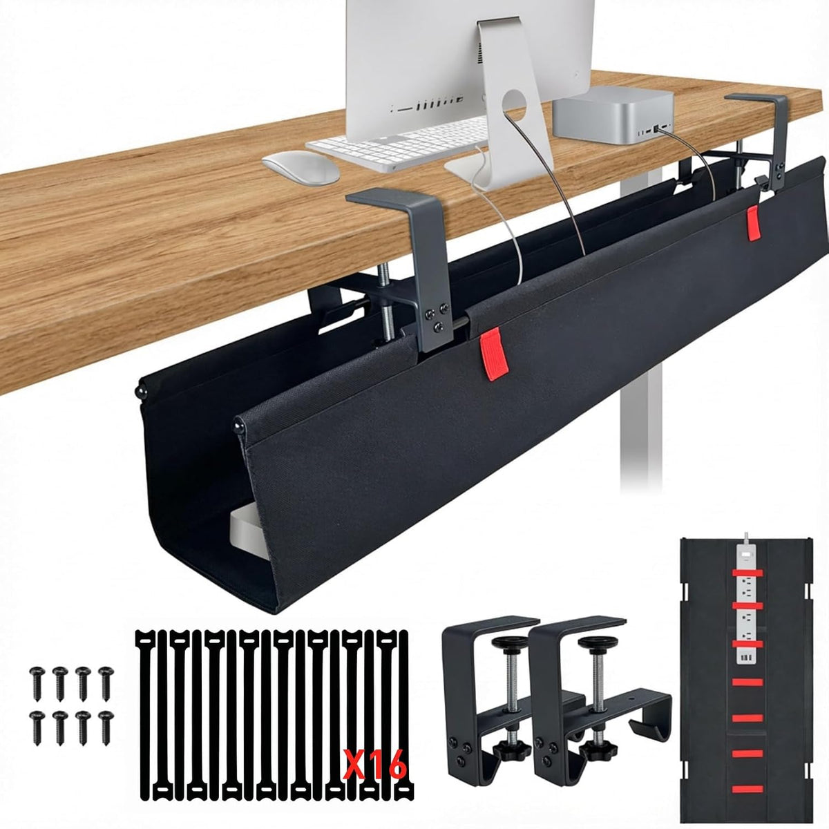 No Drill Under Desk Cable Management Tray, 48" Desk Cable Organizer