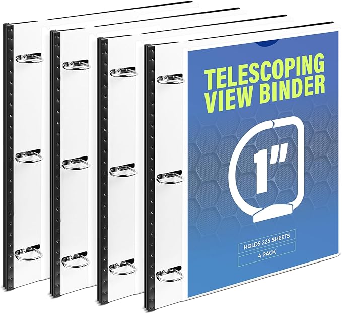 WOT I 1 Inch Telescoping 3 Ring Binder 4 Pack, Expandable Flexible Binder by WOTI
