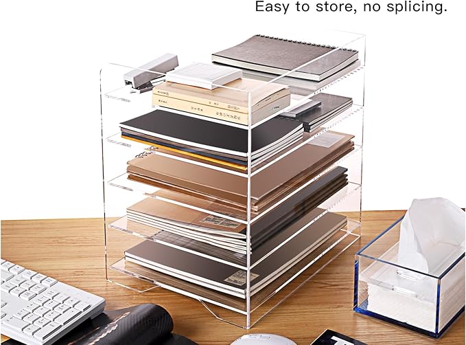 HeZone Acrylic Paper Letter Tray Organizer, 5 Tiers, Transparent, Rectangular - Image 5