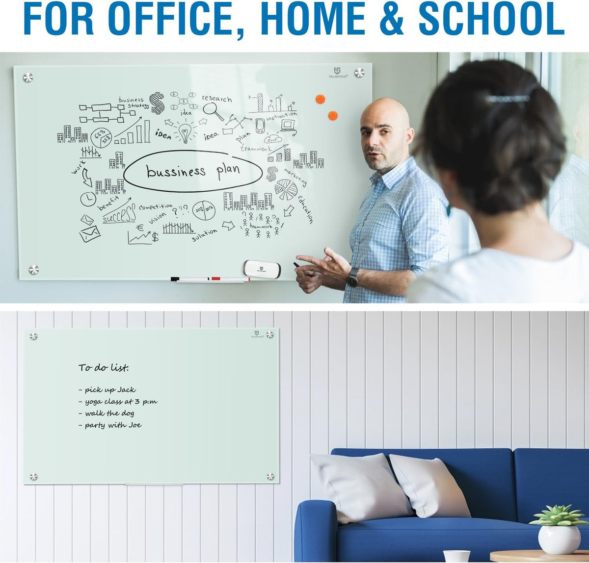 TSJ OFFICE White Board for Wall - 36" x 24" White Glass Board 3 X 2 FT