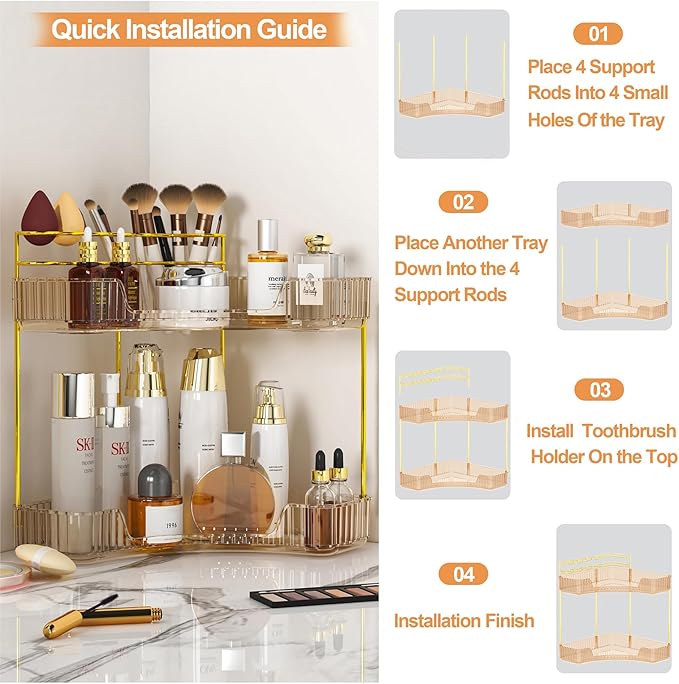 SUNZOS Corner Bathroom Counter Organizer, 2-Tier Countertop Makeup Organizer - Image 6