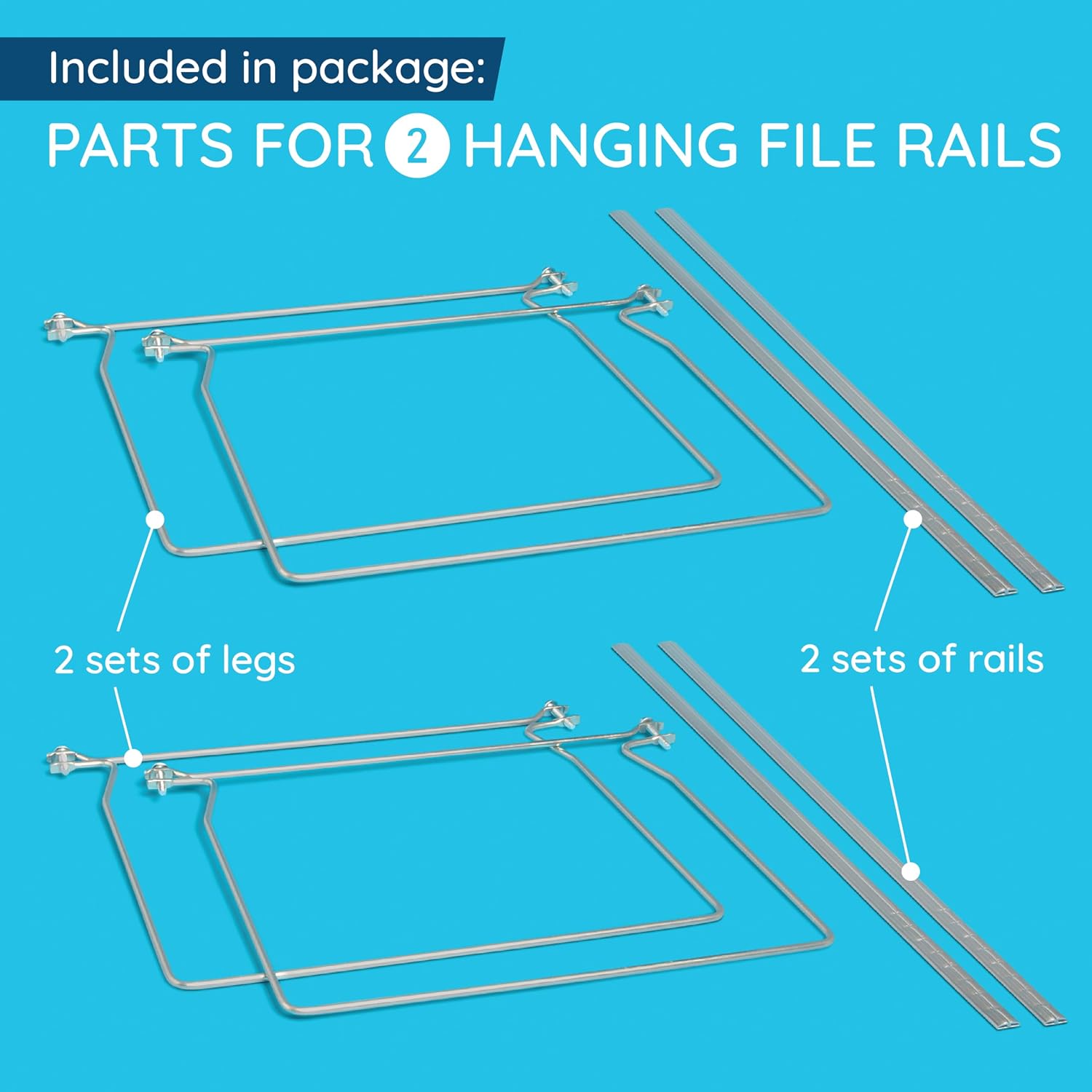 Blue Summit Supplies Hanging File Bars, Letter Size, Steel, Set of 2 | 13 x 17.5 in steel file cabinet rails and hanging file folder frame, trim to fit, for filing cabinets and desks