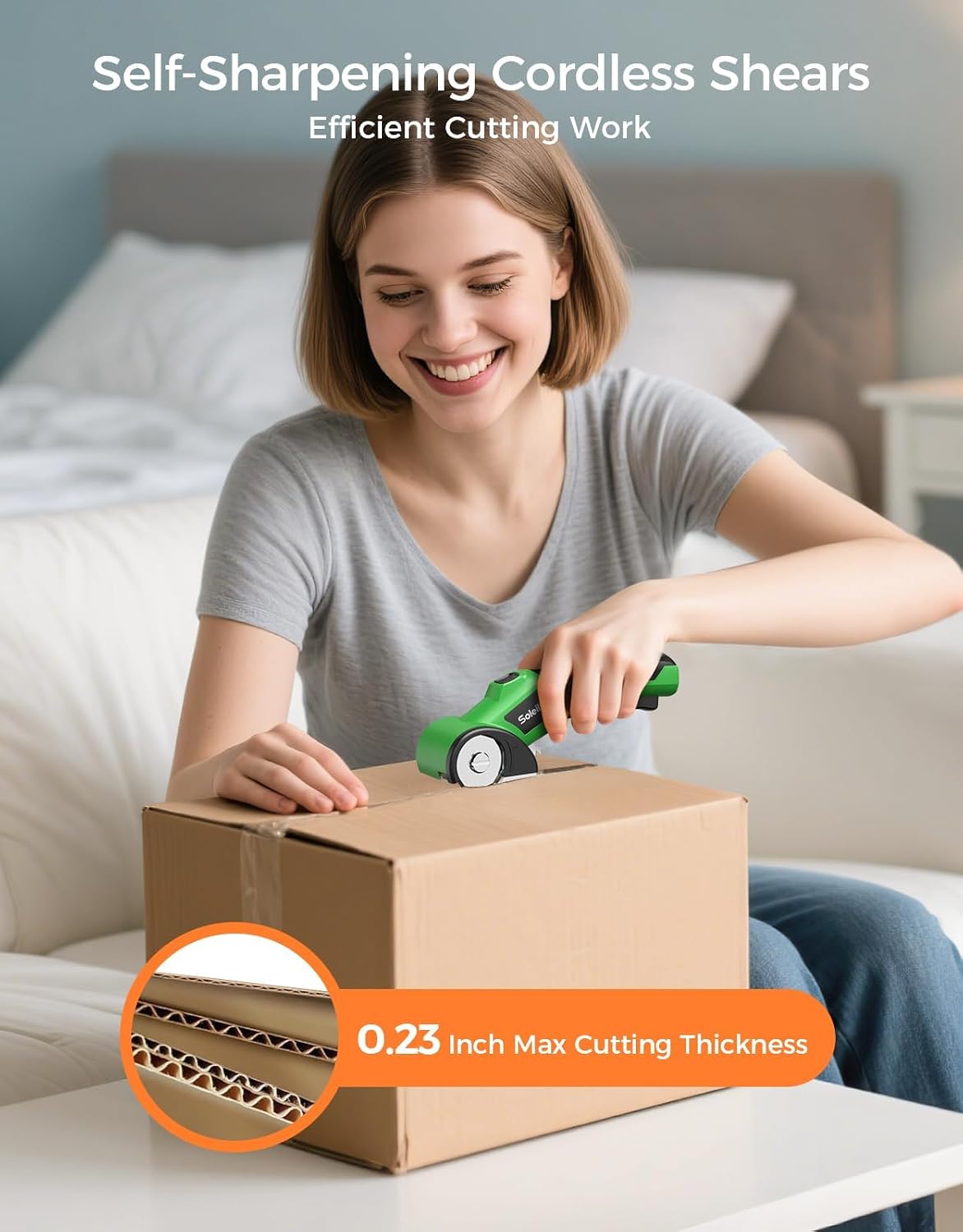 Cordless Electric Scissors, 4V Cardboard Cutter with 2 Blades, LED Light
