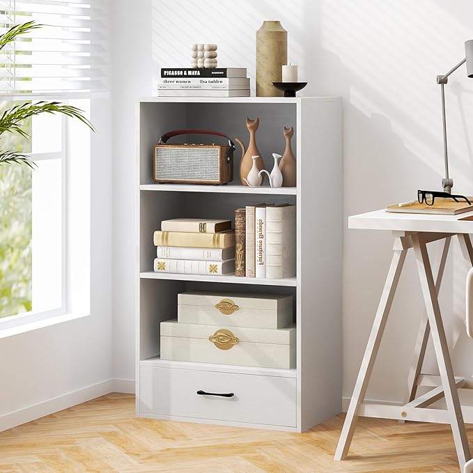 LOKO 4-Tier Bookcase with Storage Drawer, Modern Organizer Display Storage - Image 5