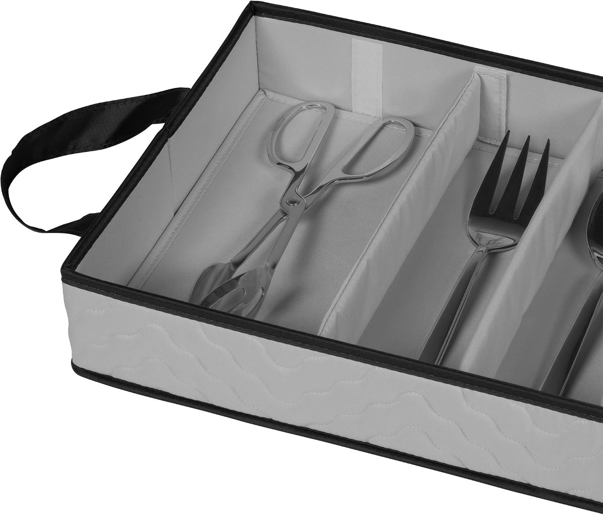 Flatware Storage Case 5 Compartments Silverware Container Box, Gray