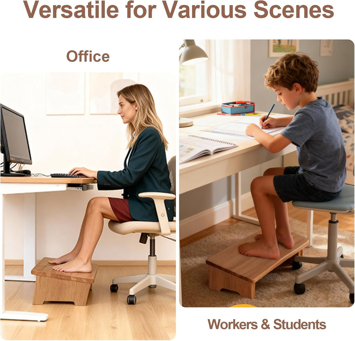 Solid Wood Under Desk Footrest Foot Rest for Under DEST at Work Ergonomic Foo...