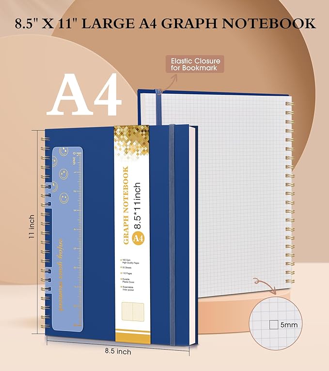 Graph Paper Notebook, Spiral Notebook Journal 8.5” x 11”, A4 Large Grid - Image 2