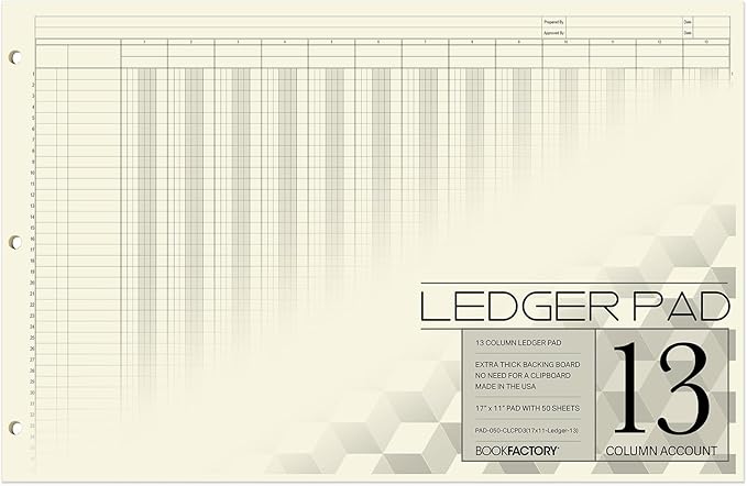 BookFactory Ledger Pad Large 13 Column Accounting Ledger Columnar Pads by BookFactory